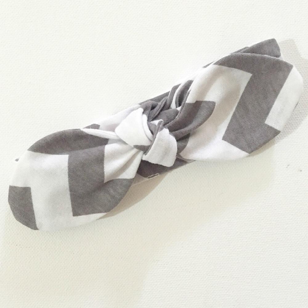 Grey Chevron Top Knot Headband