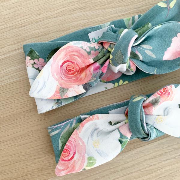 Teal Floral Top Knot Headband