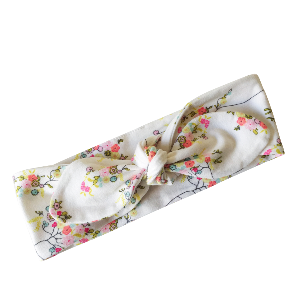 Off White Floral Print Top Knot Headband
